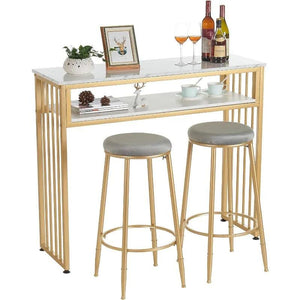 GOLASON Gold Bar Table, High Top Pub Tables for Kitchen, Modern Dinning Table with Open Storage Shelf, Liquor Bar Unit for