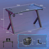 Gaming Desk PC Computer Gamer Desk Ergonomic Workstation with RGB LED Lights Headphone Hook Cup Holder for Home Offices