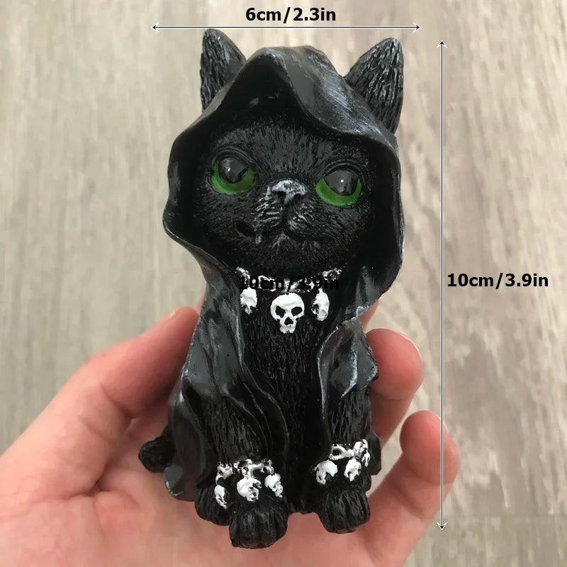 Garden Witch Cat Sculpture Gothic Kitten Decoration Halloween Magic Cat Statue Resin Craft Ornament Home Outdoor Courtyard Decor