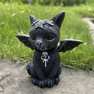 Garden Witch Cat Sculpture Gothic Kitten Decoration Halloween Magic Cat Statue Resin Craft Ornament Home Outdoor Courtyard Decor