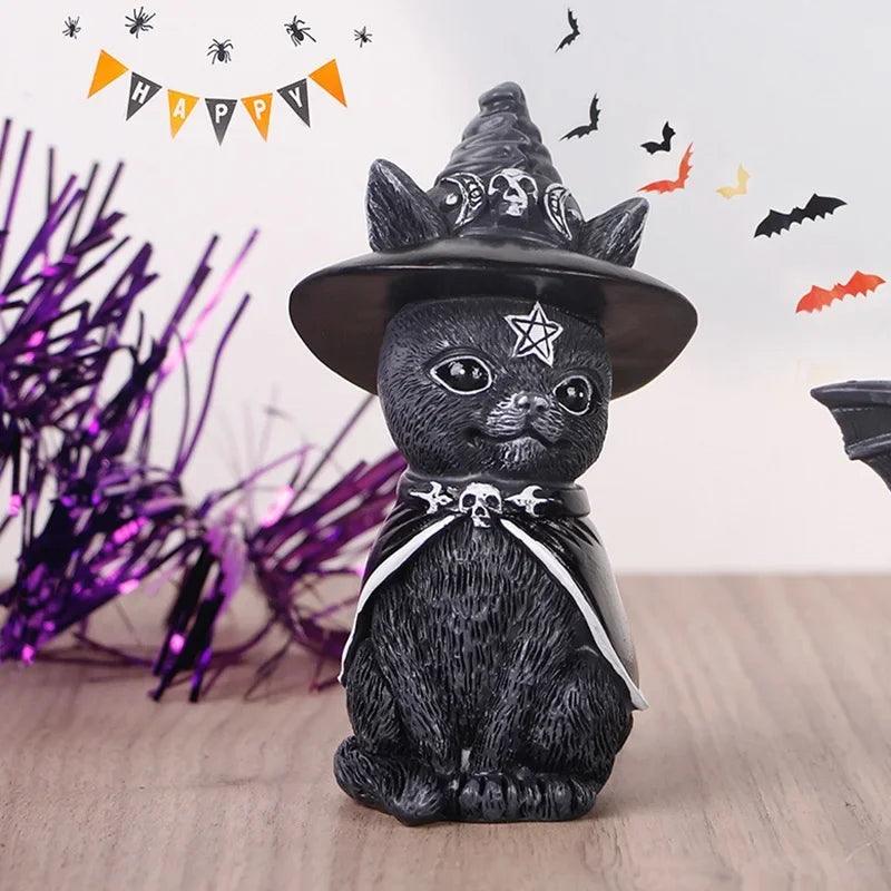 Garden Witch Cat Sculpture Gothic Kitten Decoration Halloween Magic Cat Statue Resin Craft Ornament Home Outdoor Courtyard Decor