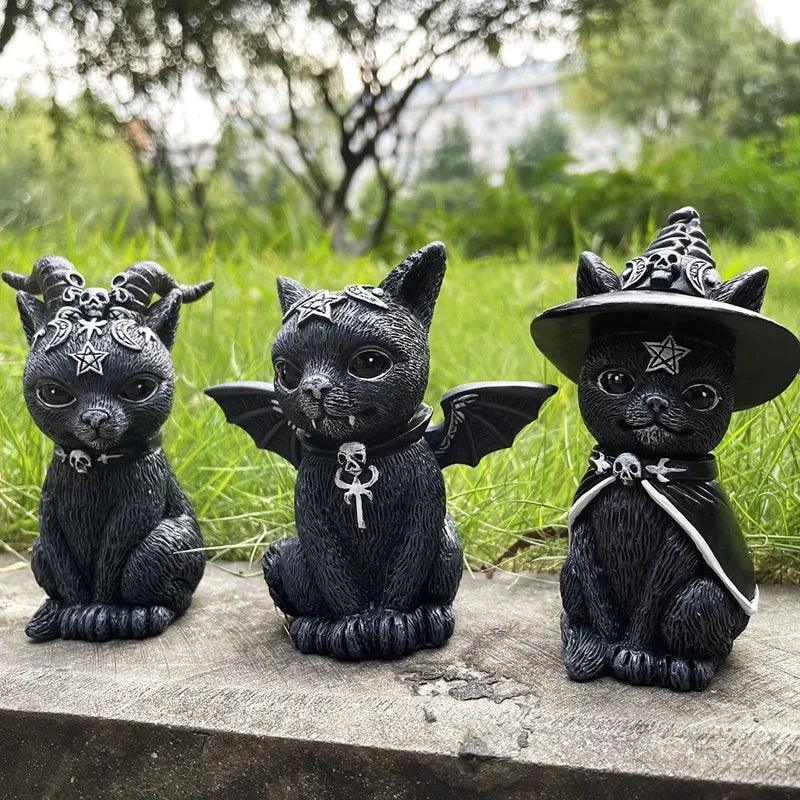 Garden Witch Cat Sculpture Gothic Kitten Decoration Halloween Magic Cat Statue Resin Craft Ornament Home Outdoor Courtyard Decor