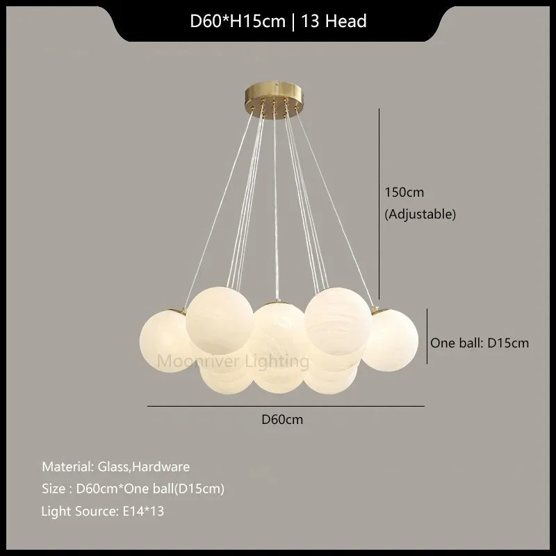 Glass Ball Chandelier French Style Ceiling Lamp Modern Minimalist Droplight Magic Bean Lantern Ins Style Pendant Light for Home