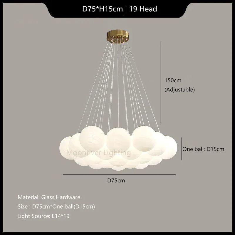 Glass Ball Chandelier French Style Ceiling Lamp Modern Minimalist Droplight Magic Bean Lantern Ins Style Pendant Light for Home