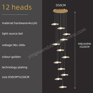 Gold Acrylic Chandeliers Interior Designer Minimalism Living Room Lamp Villa Attic LED Pendant Lamp Modern Staircase Chandeliers