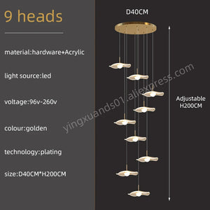 Gold Acrylic Chandeliers Interior Designer Minimalism Living Room Lamp Villa Attic LED Pendant Lamp Modern Staircase Chandeliers