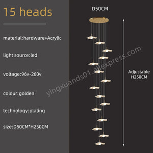 Gold Acrylic Chandeliers Interior Designer Minimalism Living Room Lamp Villa Attic LED Pendant Lamp Modern Staircase Chandeliers