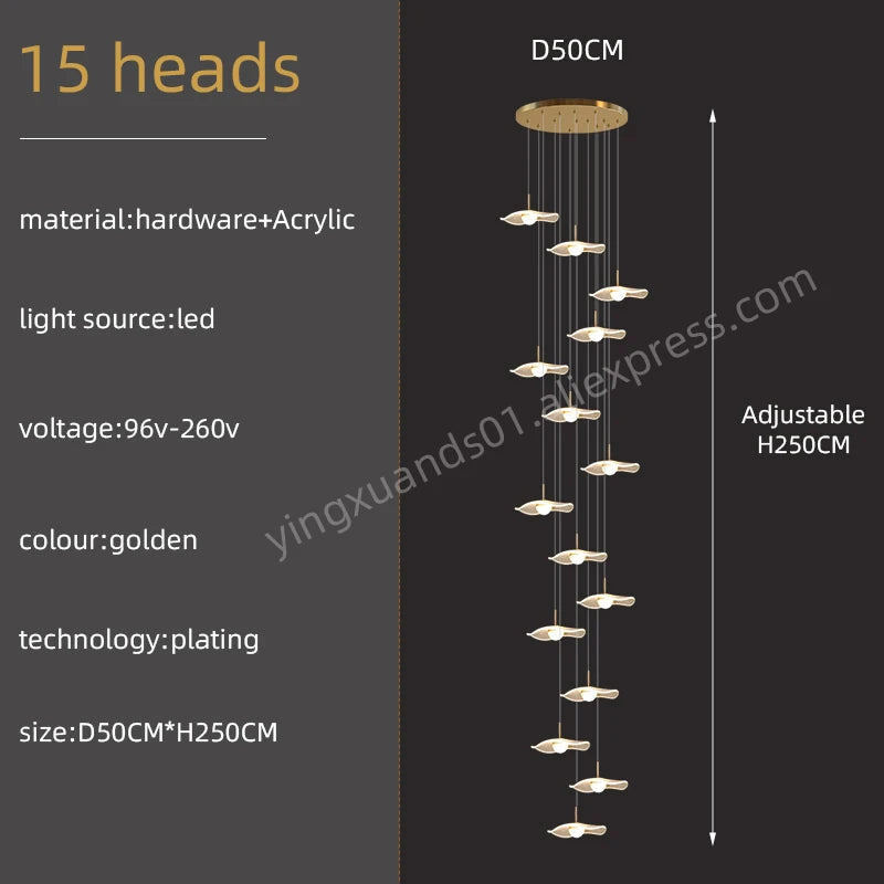 Gold Acrylic Chandeliers Interior Designer Minimalism Living Room Lamp Villa Attic LED Pendant Lamp Modern Staircase Chandeliers