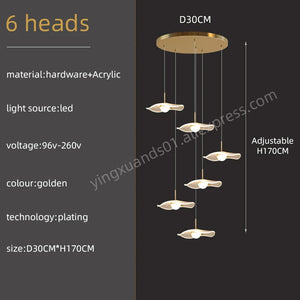 Gold Acrylic Chandeliers Interior Designer Minimalism Living Room Lamp Villa Attic LED Pendant Lamp Modern Staircase Chandeliers