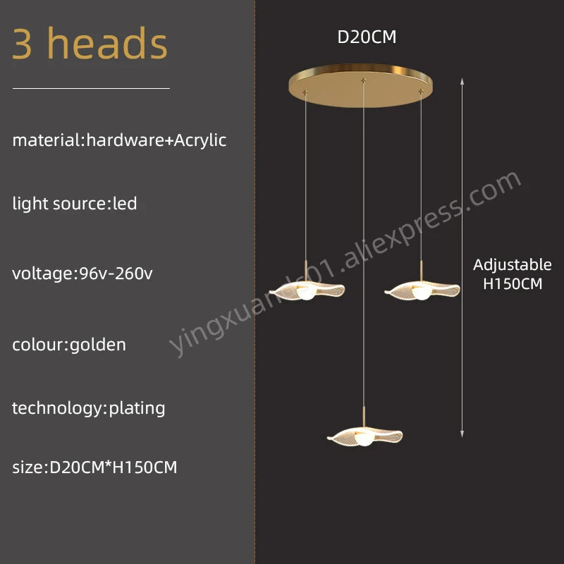 Gold Acrylic Chandeliers Interior Designer Minimalism Living Room Lamp Villa Attic LED Pendant Lamp Modern Staircase Chandeliers