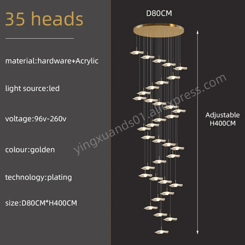 Gold Acrylic Chandeliers Interior Designer Minimalism Living Room Lamp Villa Attic LED Pendant Lamp Modern Staircase Chandeliers