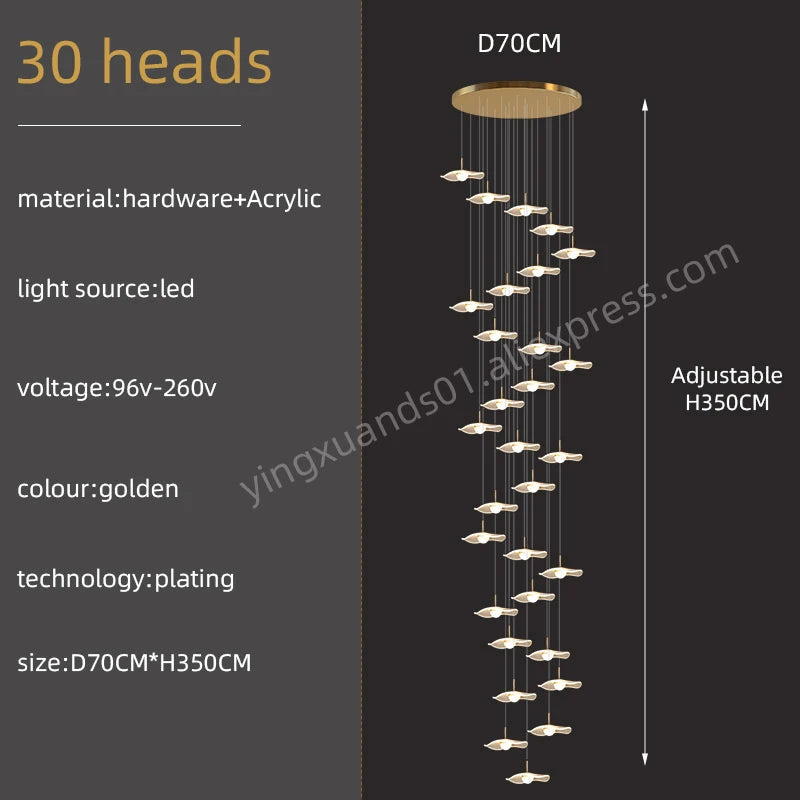 Gold Acrylic Chandeliers Interior Designer Minimalism Living Room Lamp Villa Attic LED Pendant Lamp Modern Staircase Chandeliers