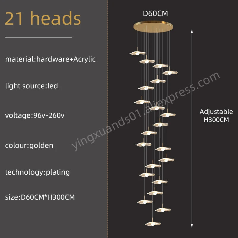 Gold Acrylic Chandeliers Interior Designer Minimalism Living Room Lamp Villa Attic LED Pendant Lamp Modern Staircase Chandeliers