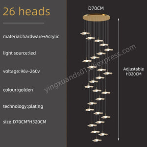 Gold Acrylic Chandeliers Interior Designer Minimalism Living Room Lamp Villa Attic LED Pendant Lamp Modern Staircase Chandeliers