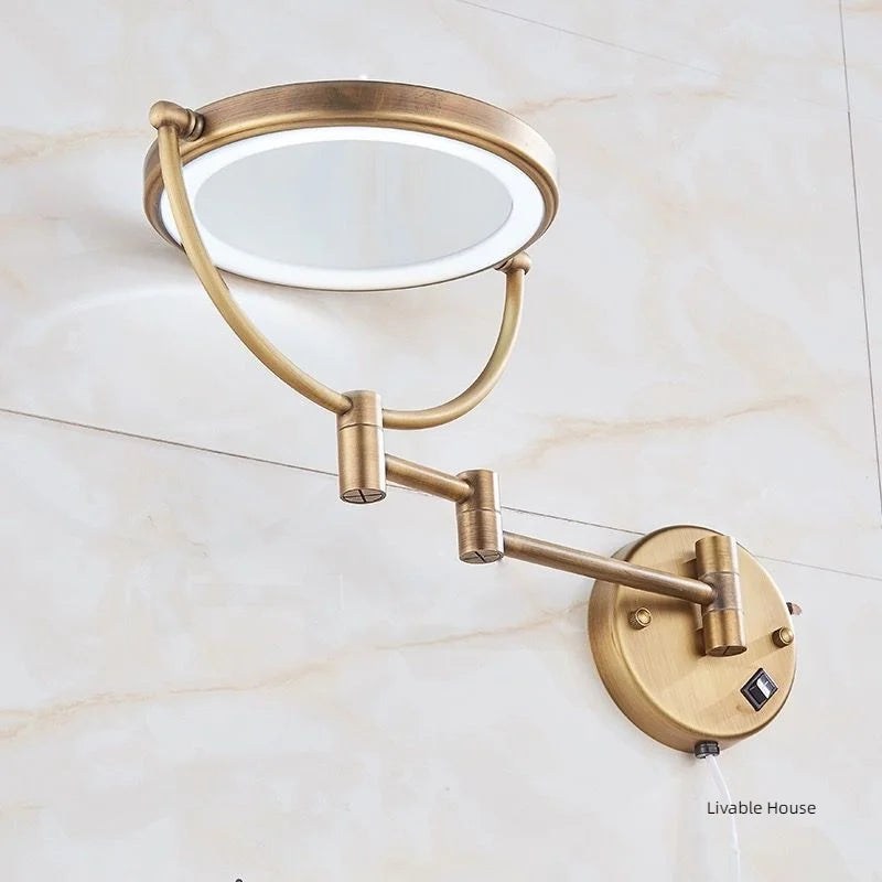 Golden Makeup Mirror 8 Inch Led Bathroom Mirror Light Folding Makeup Magnify Mirror 3 X Magnification 2-face Bath Mirrors