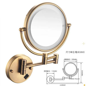 Golden Makeup Mirror 8 Inch Led Bathroom Mirror Light Folding Makeup Magnify Mirror 3 X Magnification 2-face Bath Mirrors