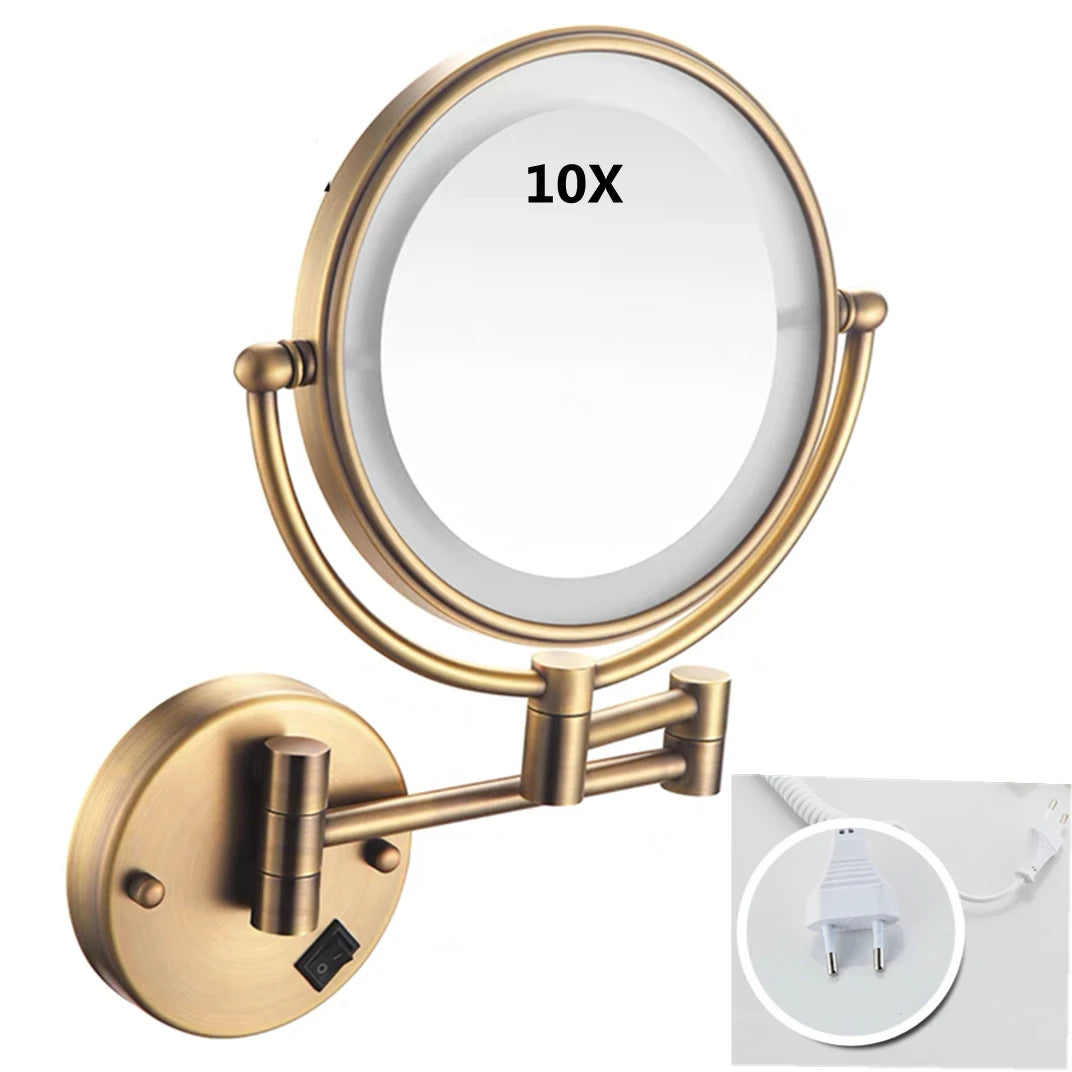 Golden Makeup Mirror 8 Inch Led Bathroom Mirror Light Folding Makeup Magnify Mirror 3 X Magnification 2-face Bath Mirrors