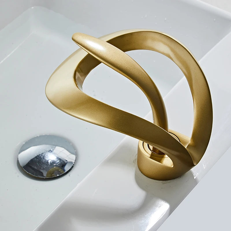 Grifo de lavabo de baño dorado/blanco, grifo de baño negro, grifo mezclador de lavabo gris creativo de latón, grifo de lavabo de cascada caliente y fría