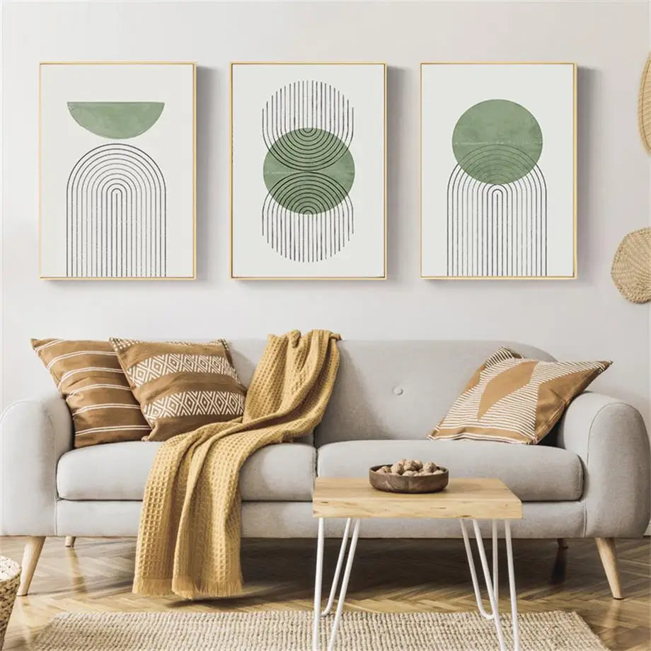 Green Abstract Line Mid Century Minimalist Posters And Prints Wall Art Canvas Painting Wall Pictures For Living Room Home Decor