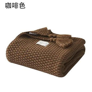 HOLAROOM Thread Blanket with Tassel Solid Beige Grey Coffee Throw Blanket for Bedroom Sofa Home Textile Fashion Knitted Blanket