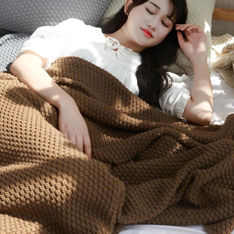 HOLAROOM Thread Blanket with Tassel Solid Beige Grey Coffee Throw Blanket for Bedroom Sofa Home Textile Fashion Knitted Blanket