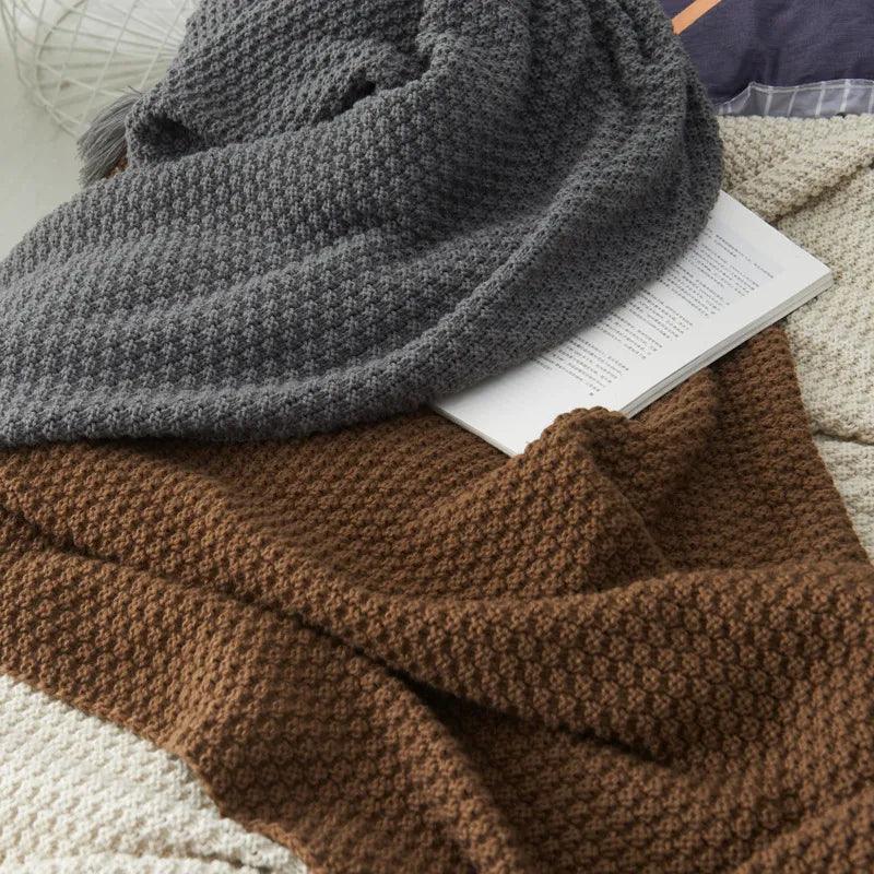 HOLAROOM Thread Blanket with Tassel Solid Beige Grey Coffee Throw Blanket for Bedroom Sofa Home Textile Fashion Knitted Blanket