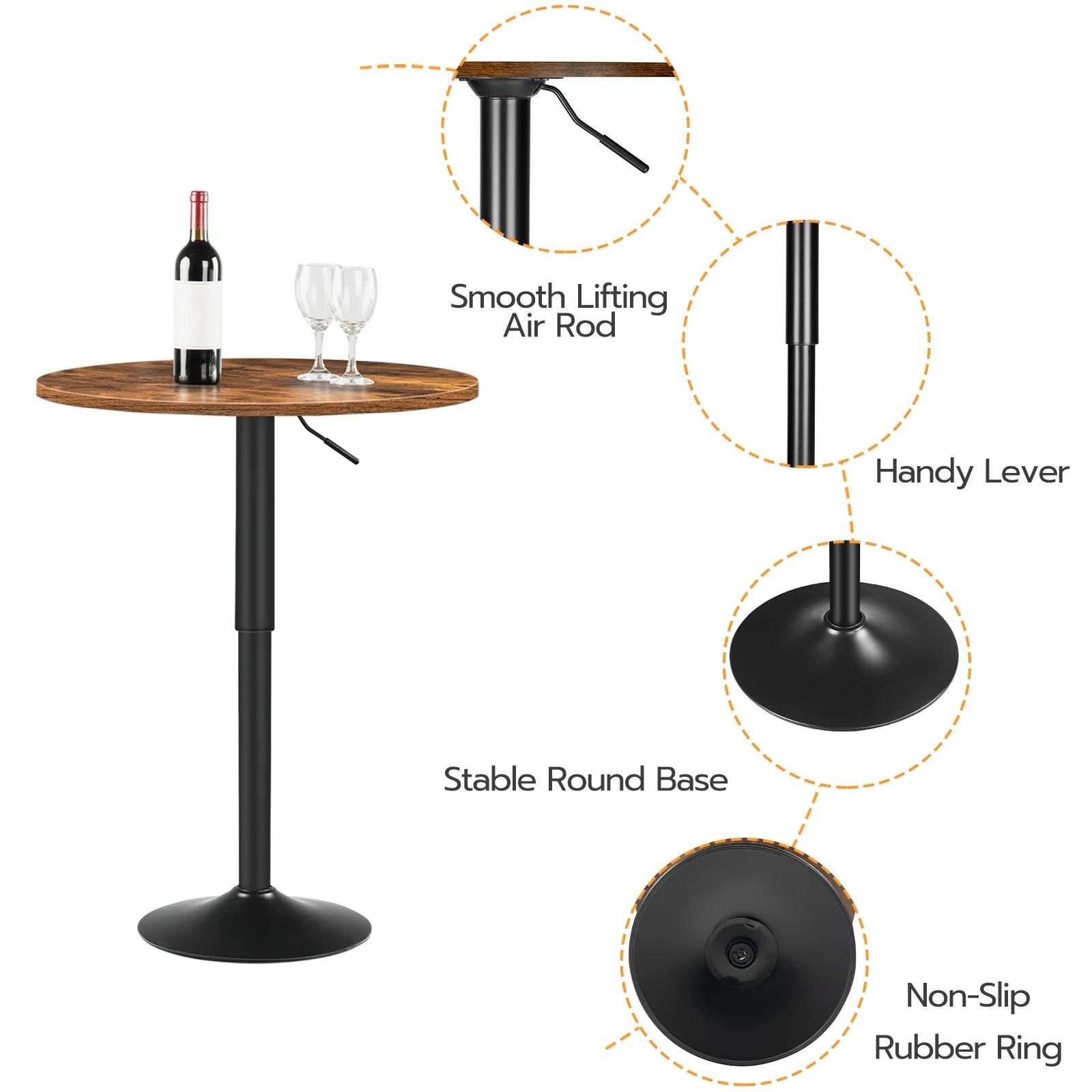 HOOBRO Bar Table Height-Adjustable Round Pub Table 27-35.4 Inches Cocktail Table with Base Suitable for Living Room Bistro