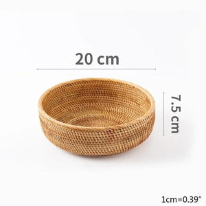 Hand-woven Rattan Wicker Basket Fruit Tea Snack Bread Basket Cosmetic Rectangular Storage Box Household Kitchen Supplies