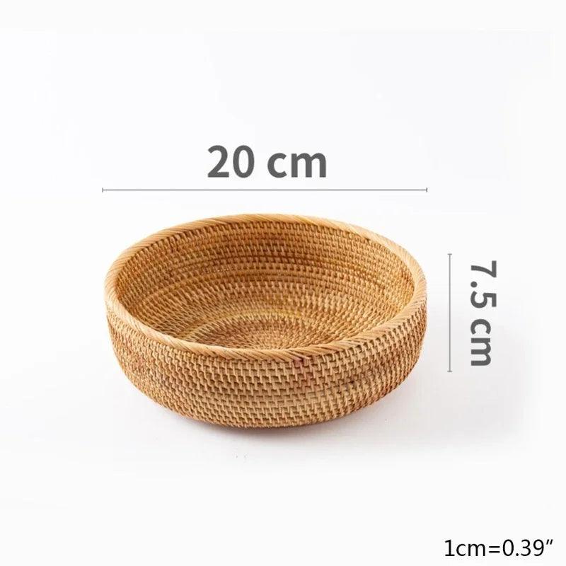 Hand-woven Rattan Wicker Basket Fruit Tea Snack Bread Basket Cosmetic Rectangular Storage Box Household Kitchen Supplies