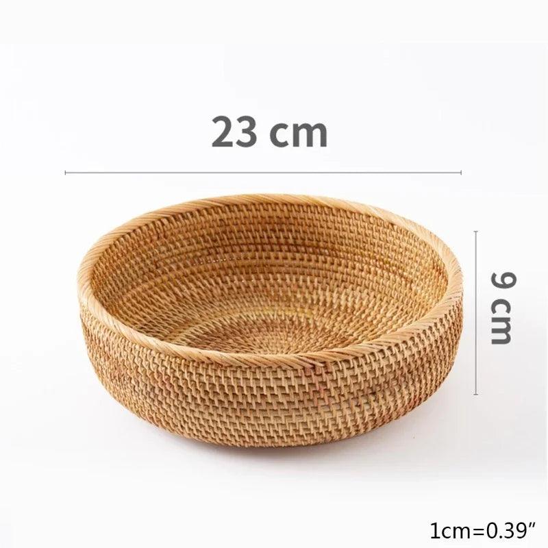 Hand-woven Rattan Wicker Basket Fruit Tea Snack Bread Basket Cosmetic Rectangular Storage Box Household Kitchen Supplies