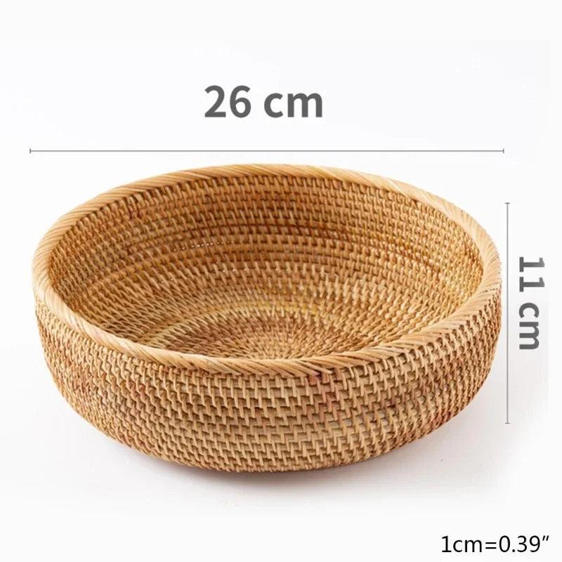 Hand-woven Rattan Wicker Basket Fruit Tea Snack Bread Basket Cosmetic Rectangular Storage Box Household Kitchen Supplies