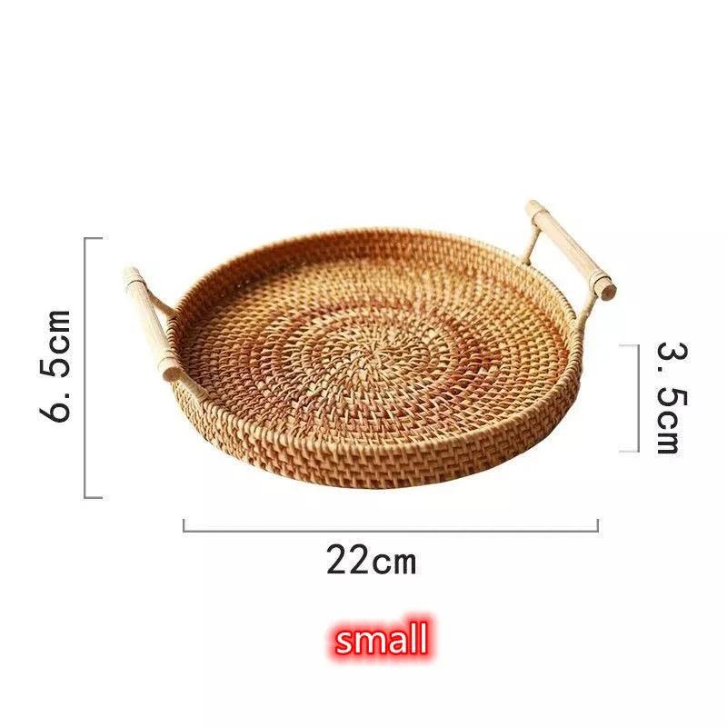 Hand-woven Rattan Wicker Basket Fruit Tea Snack Bread Basket Cosmetic Rectangular Storage Box Household Kitchen Supplies