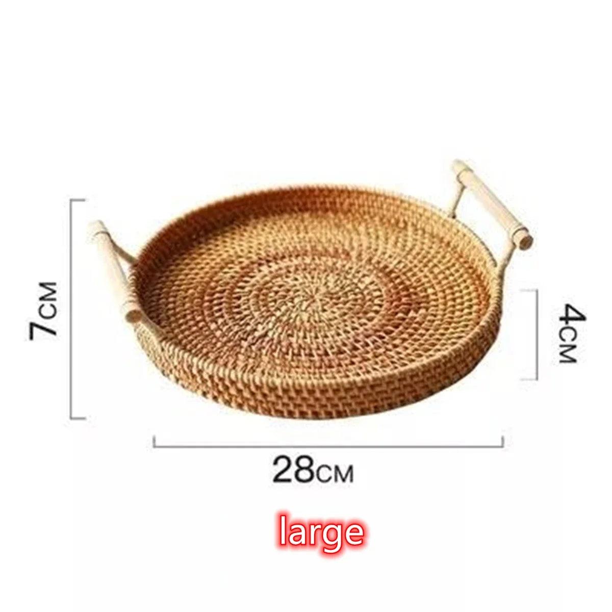 Hand-woven Rattan Wicker Basket Fruit Tea Snack Bread Basket Cosmetic Rectangular Storage Box Household Kitchen Supplies