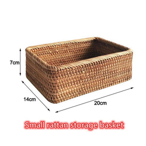 Hand-woven Rattan Wicker Basket Fruit Tea Snack Bread Basket Cosmetic Rectangular Storage Box Household Kitchen Supplies