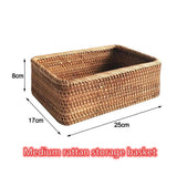 Hand-woven Rattan Wicker Basket Fruit Tea Snack Bread Basket Cosmetic Rectangular Storage Box Household Kitchen Supplies