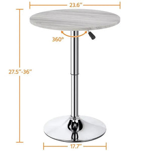 Height Adjustable Pub Round Table 360° Swivel for Bistro Café Home Bar, Gray