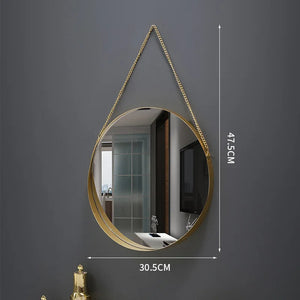 Hexagon Glass Wall Mirror Home Bathroom Vanity Chain Round Wall Hanging Makeup Mirror Art Interior Home Decoration Ornaments