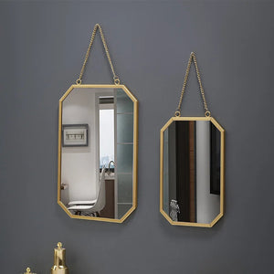 Hexagon Glass Wall Mirror Home Bathroom Vanity Chain Round Wall Hanging Makeup Mirror Art Interior Home Decoration Ornaments