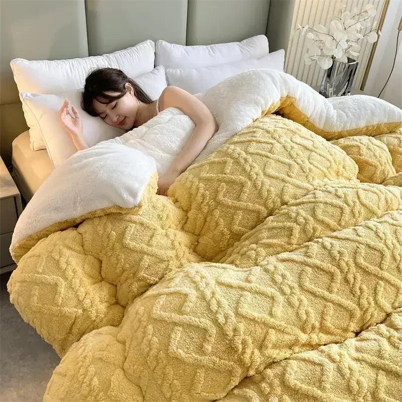 High End Thickened Winter Warm Blankets for Beds Artificial Lamb Cashmere Weighted Blanket Thicker Warmth Duvet Quilt Comforter