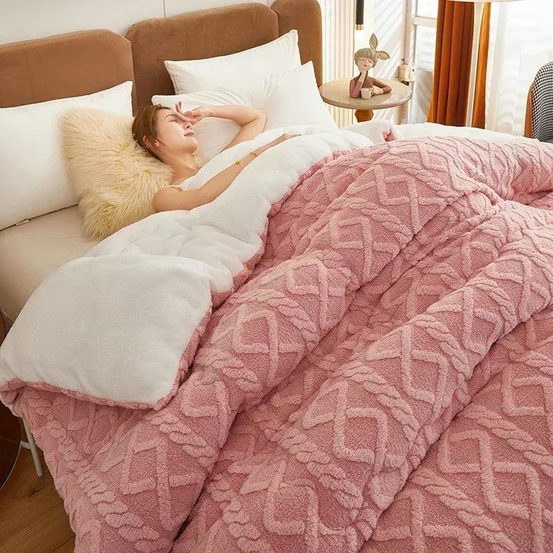 High End Thickened Winter Warm Blankets for Beds Artificial Lamb Cashmere Weighted Blanket Thicker Warmth Duvet Quilt Comforter