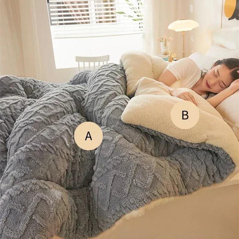 High End Thickened Winter Warm Blankets for Beds Artificial Lamb Cashmere Weighted Blanket Thicker Warmth Duvet Quilt Comforter