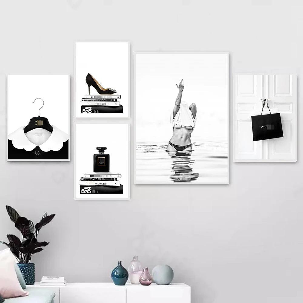 High Heels Bag Perfume Bottle Canvas Art Print Poster Nordic Style Decoration Painting for Home Office Wall Decor Birthday Gifts