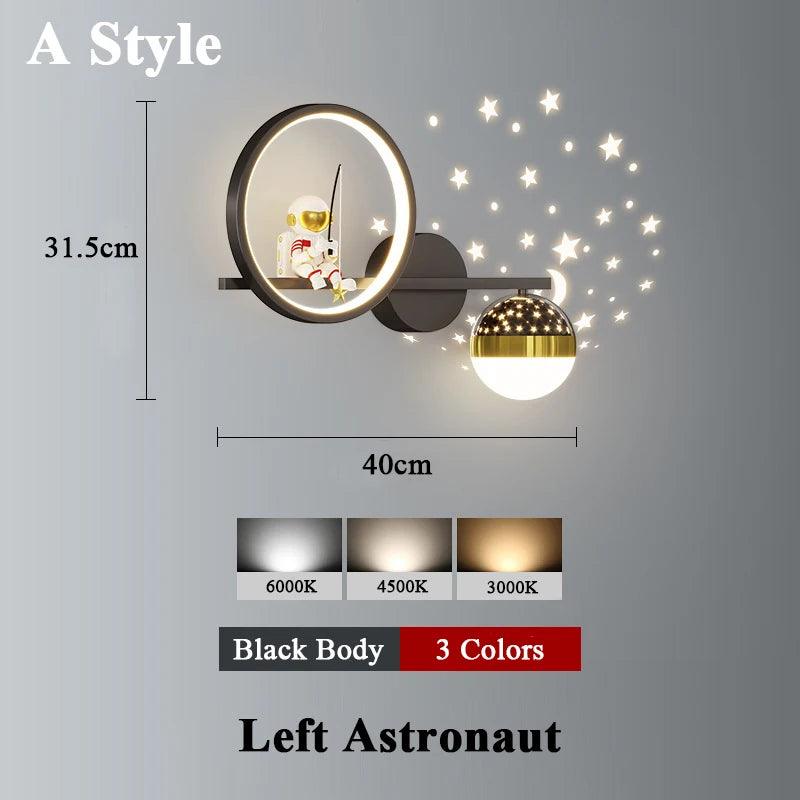 Home Decor Star Projector Wall Lamp LED Metal Body Space Style Children Sconce Light Resin Astronaut Kids Bedroom Modern Lustres