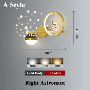 Home Decor Star Projector Wall Lamp LED Metal Body Space Style Children Sconce Light Resin Astronaut Kids Bedroom Modern Lustres