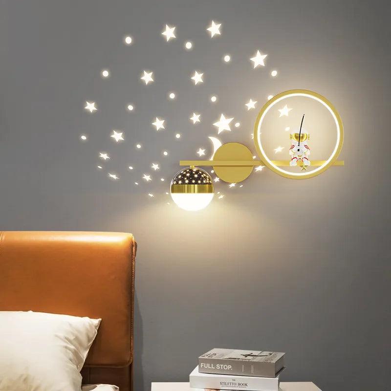 Home Decor Star Projector Wall Lamp LED Metal Body Space Style Children Sconce Light Resin Astronaut Kids Bedroom Modern Lustres