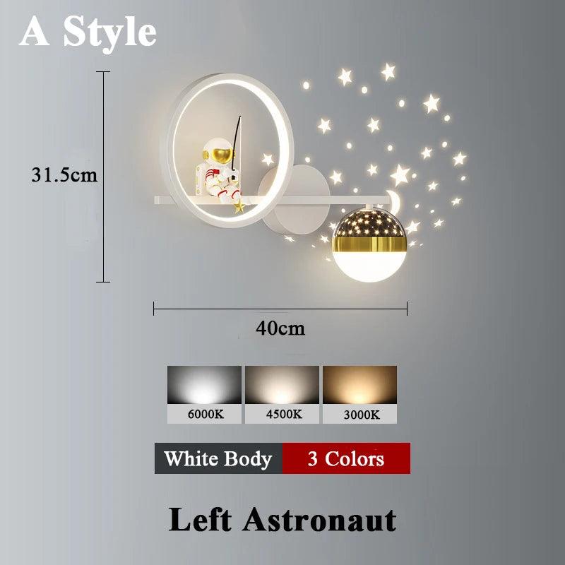 Home Decor Star Projector Wall Lamp LED Metal Body Space Style Children Sconce Light Resin Astronaut Kids Bedroom Modern Lustres