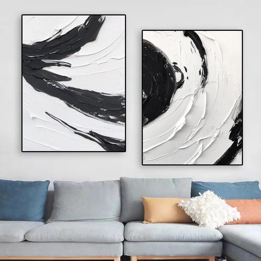 Home Living Room Decor Black And White Textured Painting Poster Abstract Minimalist Art Print Bedroom Wall Decor Canvas Painting