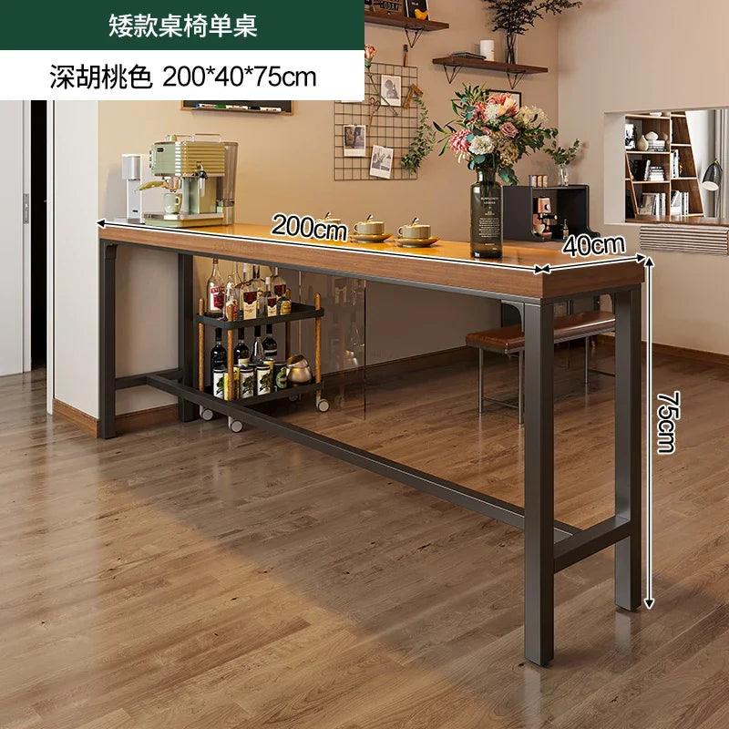 Home Wooden High Table Balcony Leisure Bar Tables Simple Kitchen Furniture The Wall Iron Art Long Table Cafe Table and Chair Set