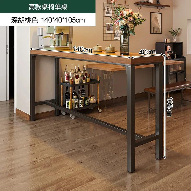 Home Wooden High Table Balcony Leisure Bar Tables Simple Kitchen Furniture The Wall Iron Art Long Table Cafe Table and Chair Set