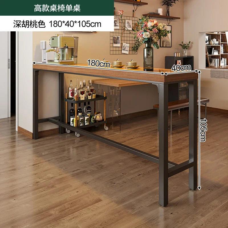 Home Wooden High Table Balcony Leisure Bar Tables Simple Kitchen Furniture The Wall Iron Art Long Table Cafe Table and Chair Set